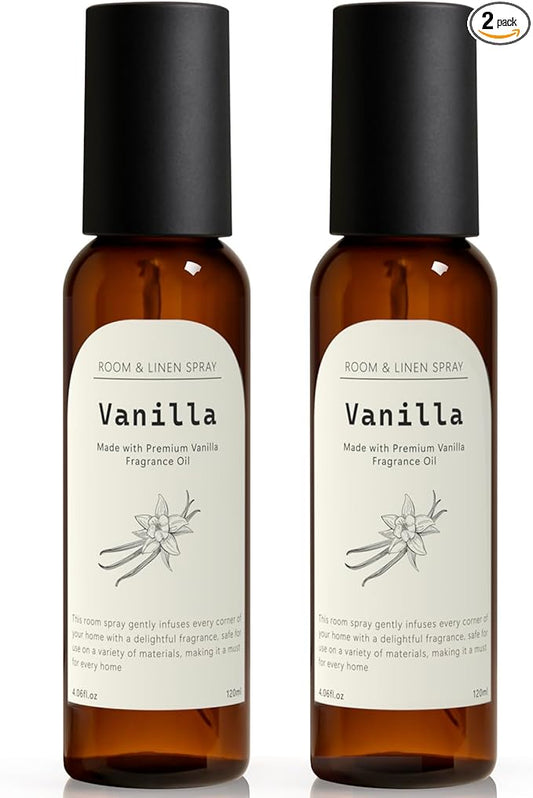 Vanilla Fragrance Room Spray, Long-Lasting Room Freshener for Home, Bathroom and Kitchen, Air Freshener Spray, Odor Eliminator, 2 x 4.06 fl oz