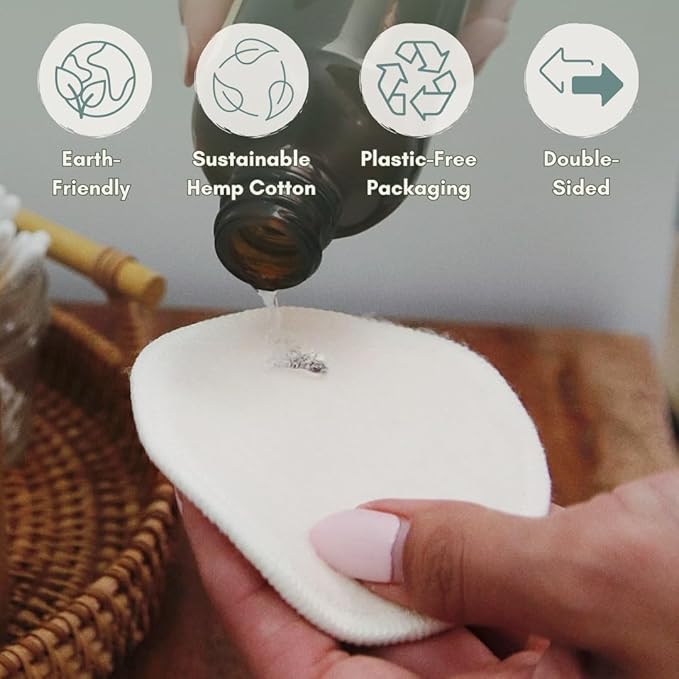 Reusable Hemp Cotton Rounds 15-Pack with Bamboo Storage Box – Ultra-Soft Organic Face Pads for Makeup Removal, Skincare Accessories, and Eco-Friendly Beauty Essentials