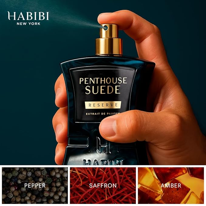 H HABIBI Penthouse Suede Extrait De Parfum – Cologne for Men & Perfume for Women, 2.5 oz Long Lasting Unisex Fragrance with Metallic & Crystal Amber Notes, Arabian Scent