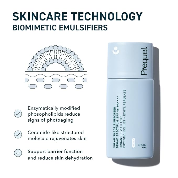 Prequel Skin Solar Shade - Moisturizing Face Sunscreen SPF 46 PA++++ Broad Spectrum UV Protection. Hydrating Sunblock for Dry Skin. Lightweight Travel Size Sun Protection, 1.7oz