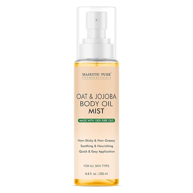 Majestic Pure Oat & Jojoba Oil Body Mist- 100% Pure & Natural - After Shower Body Oils for Women and Men - Scented, Radiant, Skin Therapy Firming Massage Oil - 6.8 Fl Oz