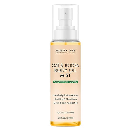 Majestic Pure Oat & Jojoba Oil Body Mist- 100% Pure & Natural - After Shower Body Oils for Women and Men - Scented, Radiant, Skin Therapy Firming Massage Oil - 6.8 Fl Oz
