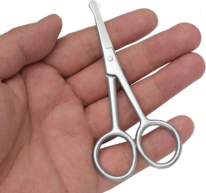 Multicolor Professional Grooming Scissors for Personal Care Facial Hair Removal and Ear Nose Eyebrow Trimming Stainless Steel Fine Straight Tip Scissors 3.9 Inch (Silver Safety C)