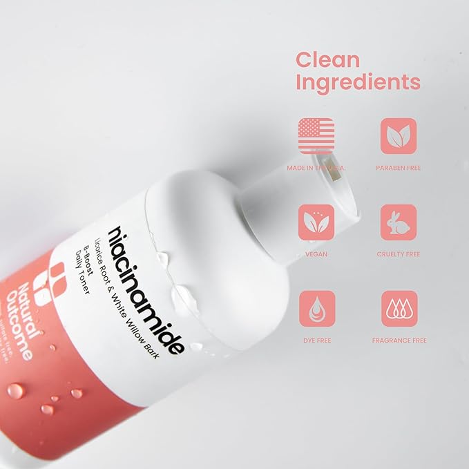 Natural Outcome Niacinamide Toner for Face | Radiance Boosting Toner - with Salicylic Acid & Aloe Vera | Advance Toning Solution Rejuvenates Skin & Minimizes Pore Appearance | Fragrance Free | 8 oz