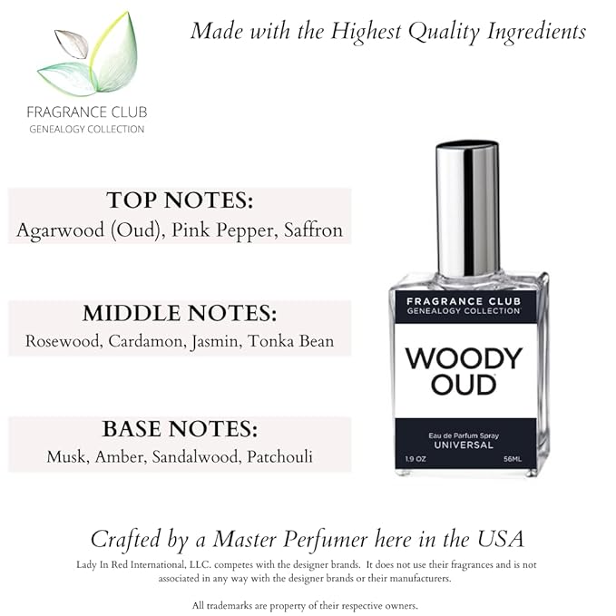Woody Oud 1.9 fl oz. EDP, Long Lasting universal parfum with notes of agarwood, jasmine and musk is an exotic fragrance.