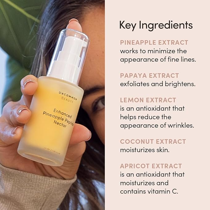 Uncommon Beauty Enhanced Pineapple Peptide Nectar - Vitamin C Serum, Anti-Aging and Hydrating Face Serum That Evens Skin Tone - All Skin Types, Vegan, Cruelty Free, Gluten Free, 1.35 FL OZ