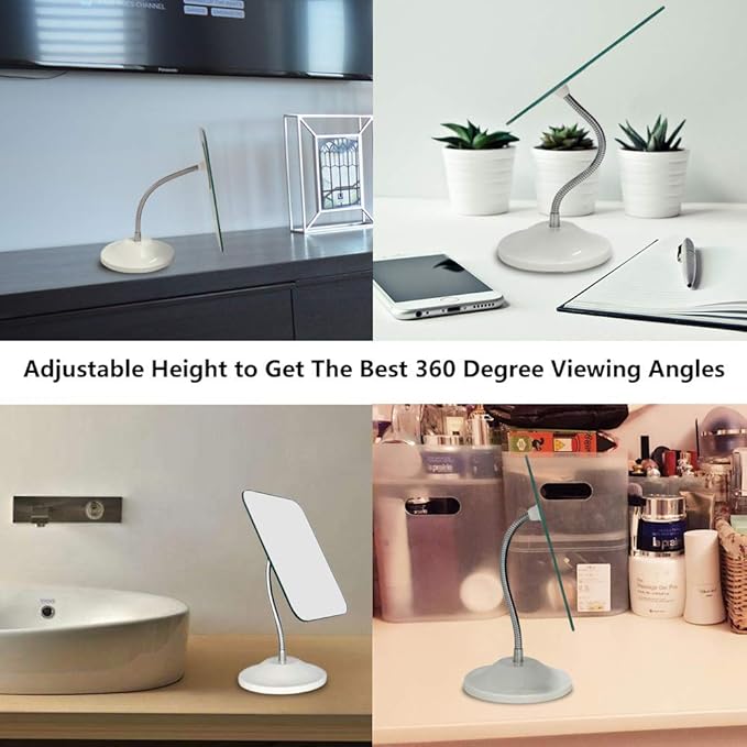 YEAKE Adjustable Flexible Gooseneck Makeup Mirror,360°Rotation Folding Portable Desk Vanity Mirror with Stand Shower Shaving Cosmetic Mirror Round Large