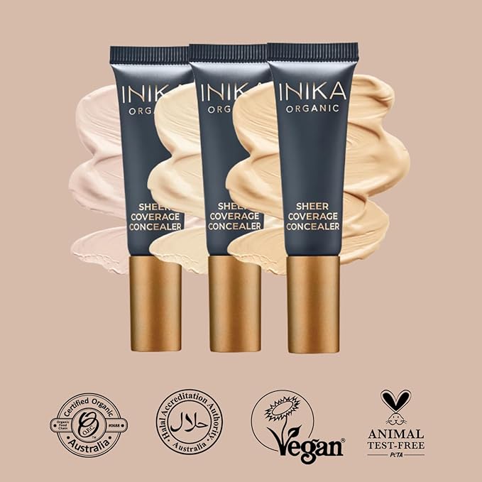 INIKA Organic Sheer Coverage Concealer | Disguise Dark Circles, Cover up Blemishes, Creamy formula, Vegan Ingredients, All Day Wear that Hydrates and Nourishes. Porcelain