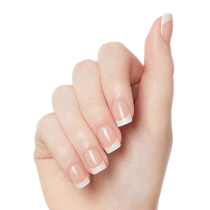 Kiss Everlasting French Nail Manicure, Chip-Free, Flexi-Fit Technology, Real Short, "String of Pearls", Nail Kit with Pink Nail Glue (Net Wt. 2g / 0.07oz), Mini File, Manicure Stick, and 28 Fake Nails
