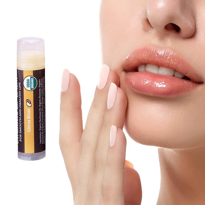Earth's Daughter USDA Organic Lip Balm Stocking Stuffers 4-Pack Citrus Flavor - Beeswax, Coconut Oil, Vitamin E - Best Lip Repair Chapstick for Dry Cracked Lips.
