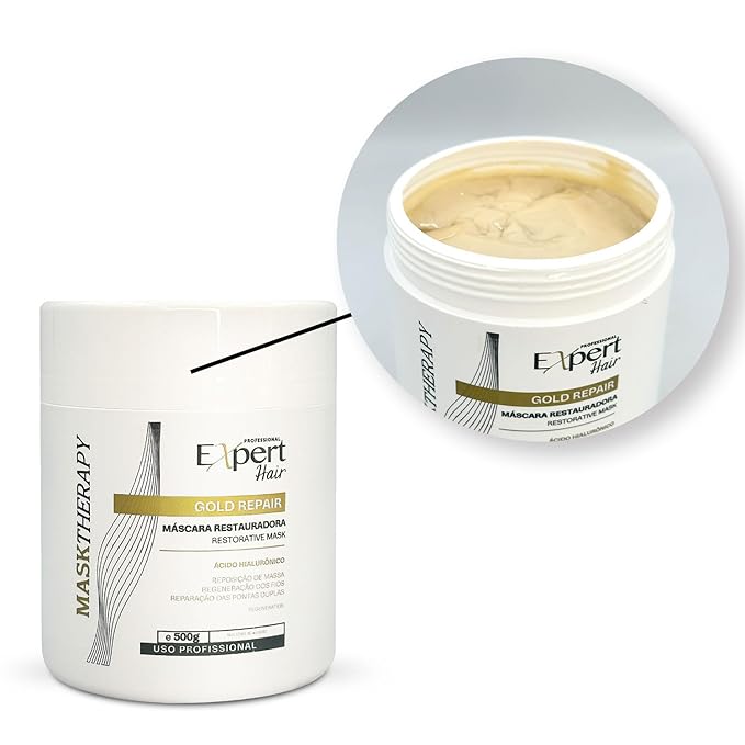 Expert Hair Gold - Restorative Hyaluronic Acid Mask to Repair Damaged Hair, Combat Dryness, Frizz & Split Ends (500g/17.6 Fl Oz)