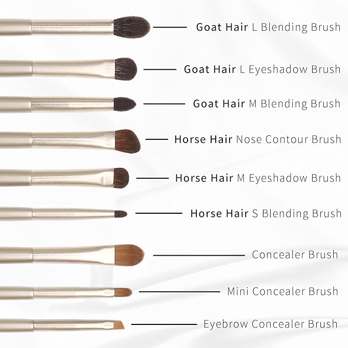 Natural Goat Hair Eye Shadow Brush Set, Pony Hair Eyeshadow Brushes Set, Small Nose Contour Brush, Angled Eyeshadow Brush, Eyeshadow Blending Brush, Eye Makeup Brushes Set Professional - E200