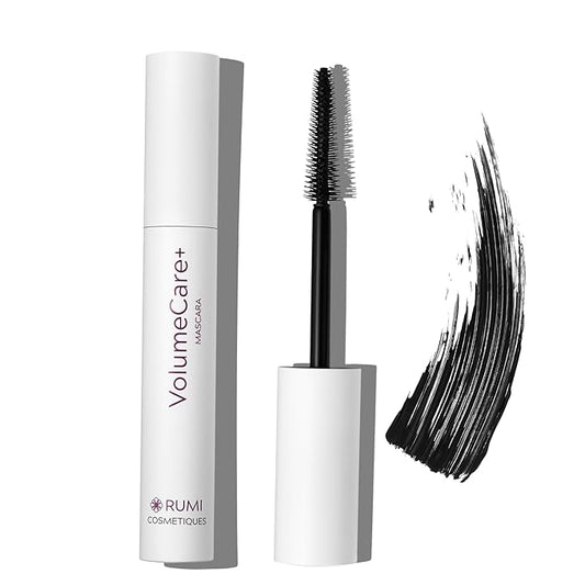 Rumi Cosmetiques VolumeCare+ Mascara For Mature Women - Extreme Length and Volume 2-in-1 Formula - No Clumps or Flaking, Long-Wearing, Hypoallergenic Mascara For Sensitive Eyes (Natural Black)