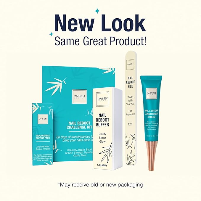 Onsen Secret Nail Care Kit - Japanese Nail Buffer and Shine Kit - Strengthening & Shining - Spa-Quality Manicure - Organic Ingredients - Long-Lasting Shine - Easy & Safe - w/Cuticle Care Serum - 1pk