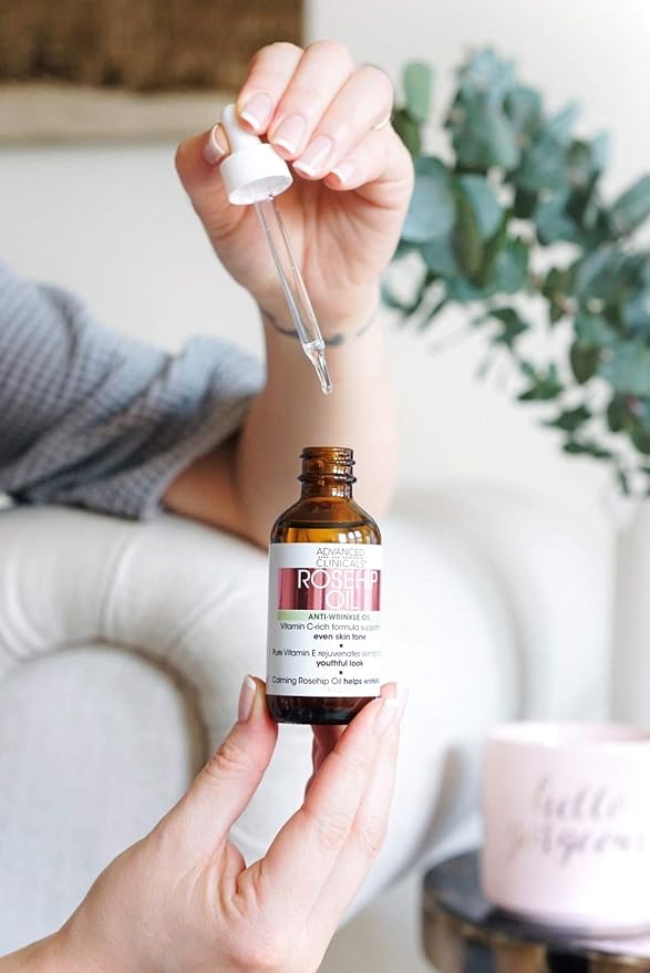 Advanced Clinicals Rosehip Oil For Face With Vitamin E + Botanicals Helps Improve Look Of Dark Spots, Wrinkles, Fine Lines, & Uneven Looking Skin Tone | Moisturizing Skin Care Face Serum, 2-Pack