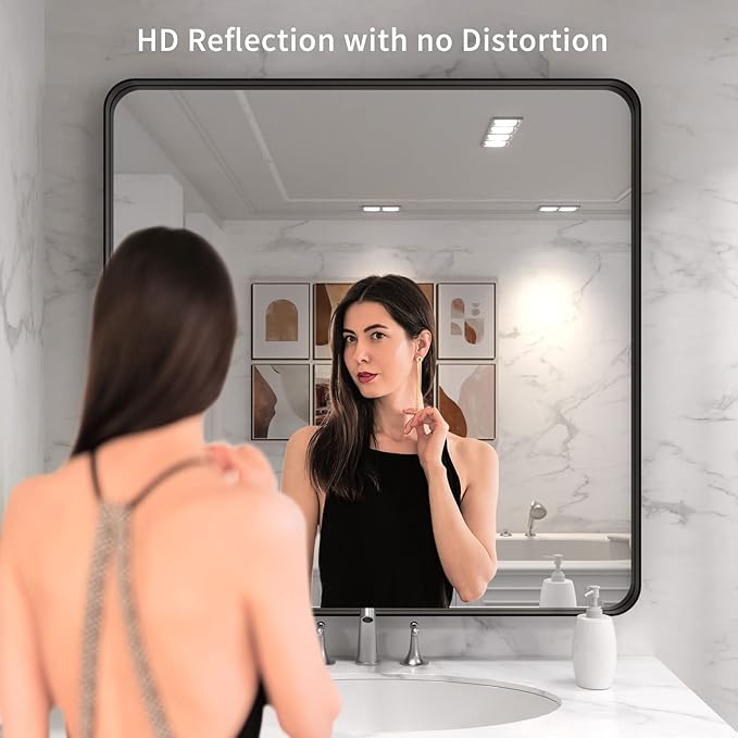 LOAAO 36X36 Inch Black Metal Framed Bathroom Mirror for Wall, Matte Black Bathroom Vanity Mirror Farmhouse, Anti-Rust, Tempered Glass, Hangs Horizontally or Vertically