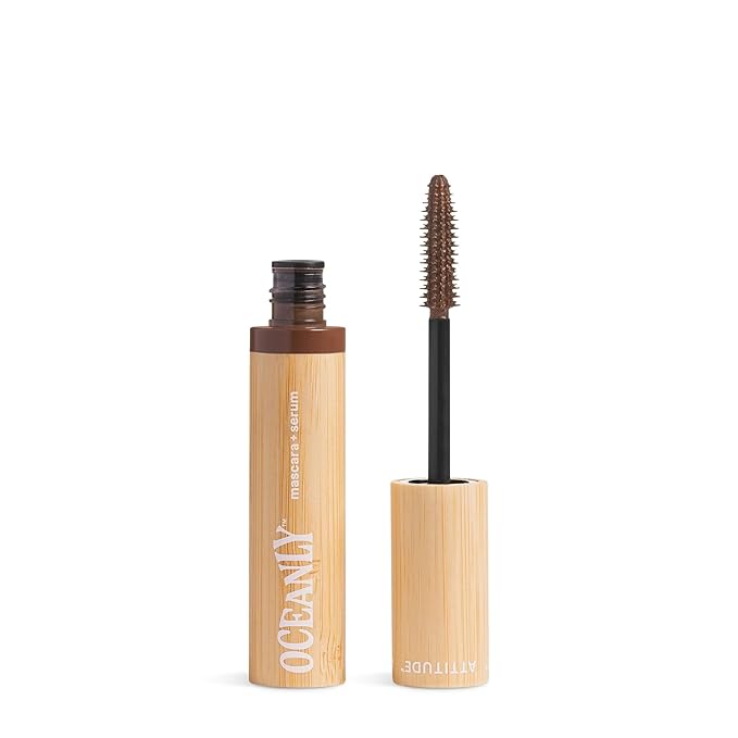 ATTITUDE Oceanly Serum Infused Mascara, EWG Verified, Eye Lash Serum, Length + Volume, Vegan Beauty and Makeup, Brown, 0.24 Oz