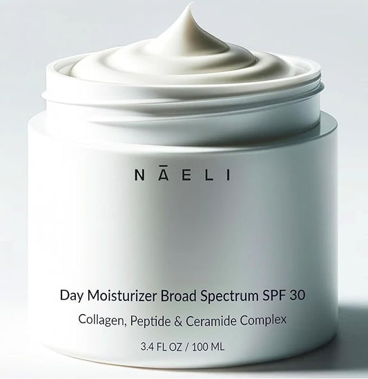 NAELI Face Moisturizer with SPF 30, Anti Aging Collagen & Peptide Cream, Reduces Wrinkles - Lightweight Skin Hydration with Hyaluronic Acid, Paraben Free & Non-Comedogenic Sunscreen, 3.4 oz