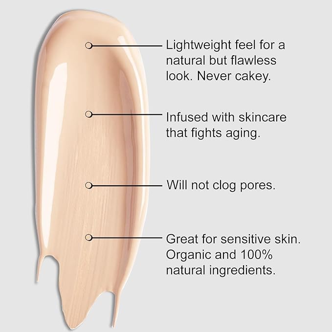 BaeBlu Organic Aloe-Based LUX Liquid Foundation, Natural Vegan Gluten-Free Made in USA, Vanilla