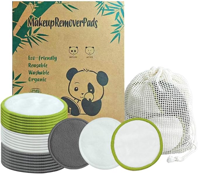 28 Pack Reusable Makeup Remover Face Pads with Laundry Bag Washable Soft and Comfortable Cleaning Face Skin,Washable Bamboo Cotton Rounds Multicolour