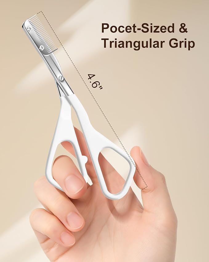Eyebrow Scissors for Women, Stainless Steel Beauty Scissors with Comb, Precision Trimming Tool for Brows & Facial Hair, Sharp Blades with Safety Guard, Compact & Travel-Friendly (Yellow)