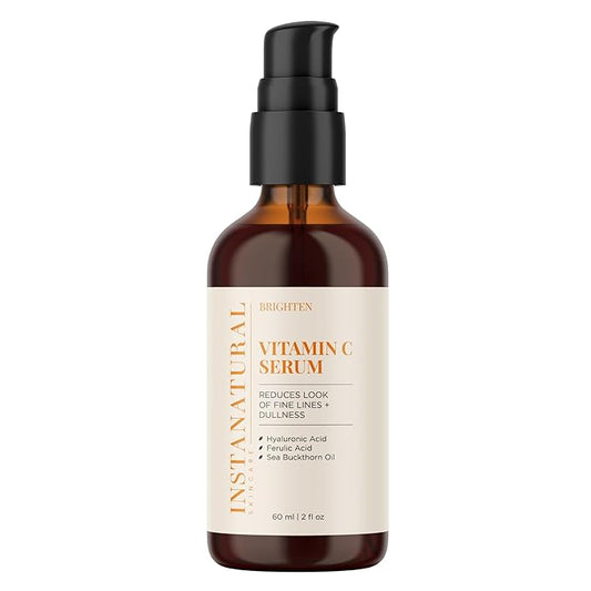 InstaNatural Vitamin C Face Serum with Hyaluronic Acid & Ferulic Acid | Brightening & Hydrating Formula for Radiant, Smooth-Looking Skin - 2 FL Oz