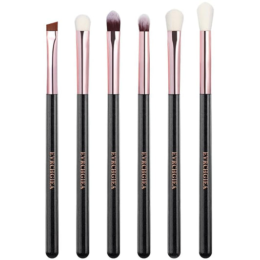 Eye Makeup Brush Set, 6 Pcs Professional Blending Eyeshadow Makeup Brushes for Concealer Eyebrows Eyeliner, Soft Hairs & Wood Handle (black and rose gold)…
