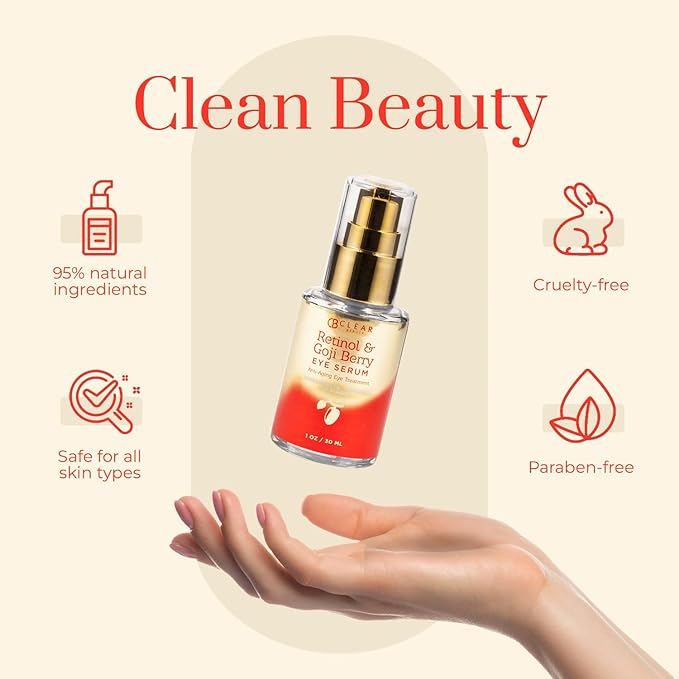 Clear Beauty Retinol & Goji Berry Under Eye Serum - Dermatologist Tested, Diminishes Fine Lines, Wrinkles, Eye Bags & Dark Circles , Clean Beauty, Cruelty-Free Korean Skin Care - All Skin Types