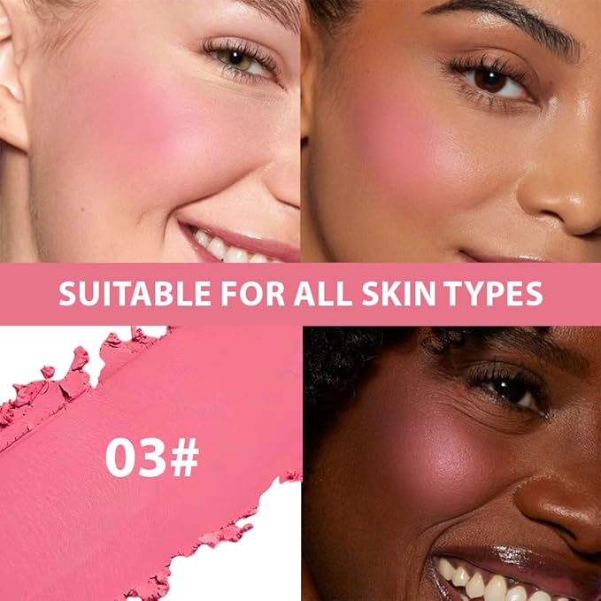 Powder Matte Blush Cheeks Face Makeup for Women With Mirror and Powder Puff Monochrome Blushes Lightweight,Smooth,Blendable,Fade and Transfer-Resistant Baked Blush,Effortless Matte Natural Finish
