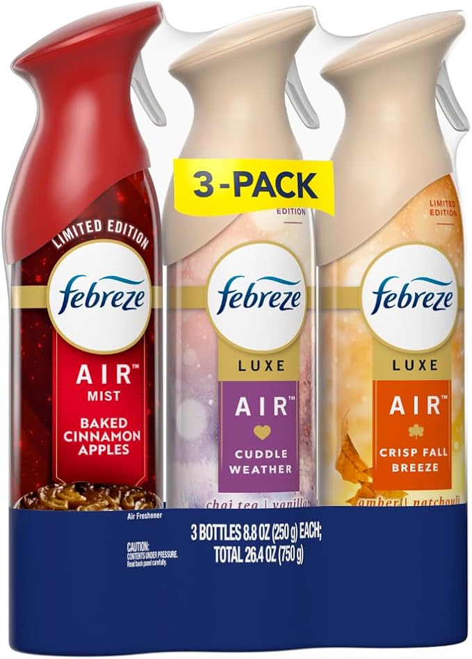Febreze Air Freshener Spray, Odor-Fighting Room Spray, Crisp Fall Breeze, Cuddle Weather, Baked Cinnamon Apple, 8.8oz, 3 Count