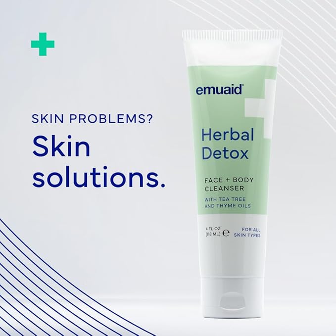 emuaid® Herbal Detox™ Face + Body Cleanser, Lightweight Botanical Foaming Gel with Tea Tree Oil + Thyme Oil, Gentle Skin Cleanser & Facial Wash for Sensitive, Dry, or Irritated Skin, 4 oz