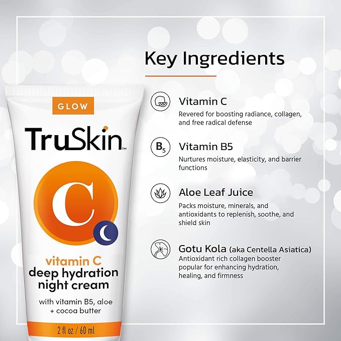 TruSkin Vitamin C Night Cream – Skin’s Natural Collagen Supporting Blend with Cocoa Butter, Vitamin B5, Botanical Essential Oils – Brightening and Hydrating Face & Neck, Firmer-Feeling Skin, 2 fl oz