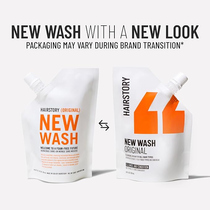 Hairstory New Wash Original Refill, Cleansing Cream for All Hair Types, Detergent Free Shampoo & Conditioner Alternative, Promotes Scalp Health, 8oz