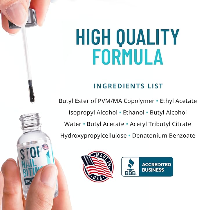Stop Nail Biting Treatment - Clear, Bitter-Tasting Nail Polish To Stop Nail-Biting - Easy To Apply and Safe For Children - Nail Strengthener Solution - Nail Care for Healthy Nail Growth (0.5 fl oz)