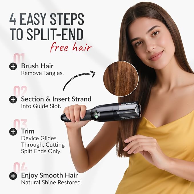 Pro 2 - Original Professional Beauty Tool - Cordless Split End Hair Trimmer for Damaged, Dry, Brittle, Frizzy, Curly or Straight Hair (Black)
