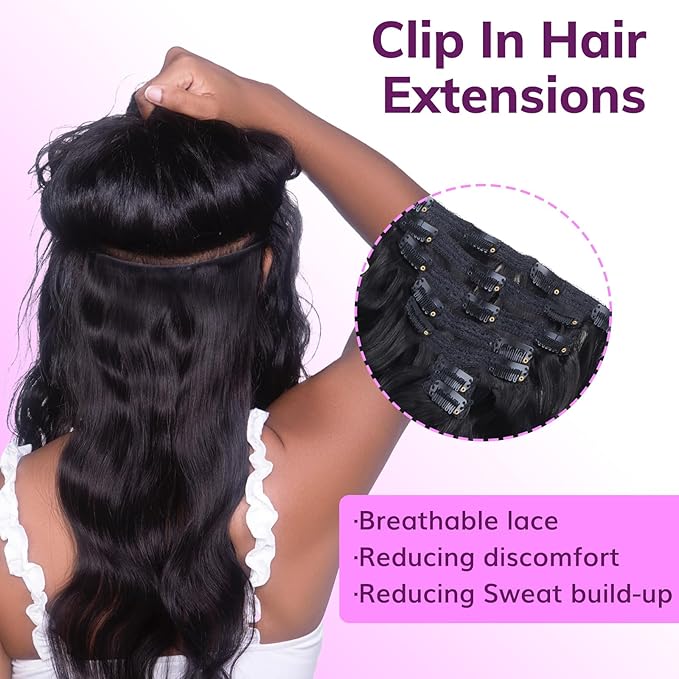 IDN BEAUTY Clip In Hair Extensions Real Human Hair, Body Wave 24 Inch 120g 7pcs Natural Black Remy Virgin Human Hair Clip Ins Real Human Hair Black Women Body Wave Clip Ins Human Hair Thick