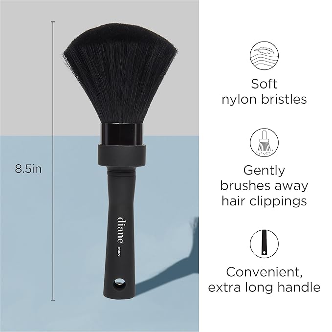 Diane Professional Long Handle Neck Duster Brush for Hair Cutting, Removes Loose Hair from Neckline and Ears, Soft Nylon Bristles, Stand Up Base, 9”