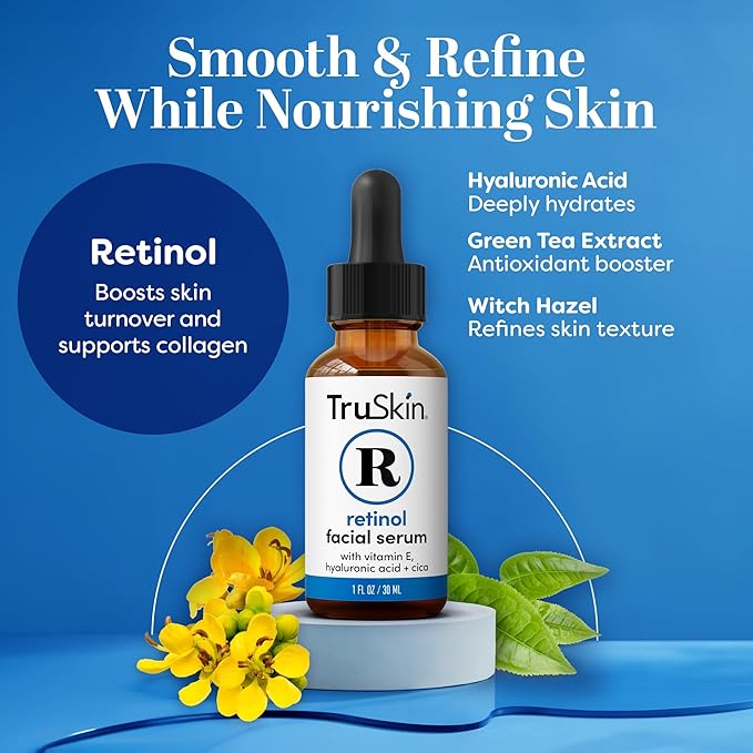 TruSkin Retinol Serum for Face – Gentle Anti-Aging Serum with Retinol, Hyaluronic Acid, Cica & Vitamin E for a More Youthful Feel – Skin Care Made to Improve Look of Fine Lines, Wrinkles, 1 fl oz