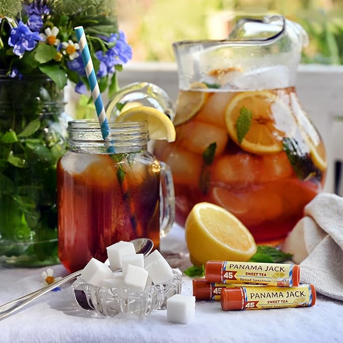 Panama Jack Sunscreen Lip Balm - SPF 45, Broad Spectrum UVA-UVB Sunscreen Protection, Prevents & Soothes Dry, Chapped Lips, Sweet Tea, 7-pack