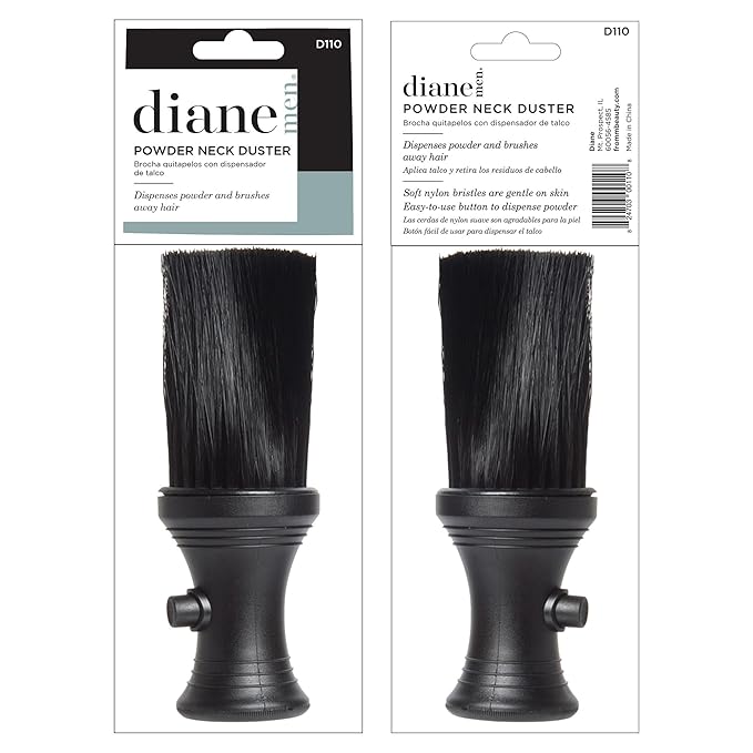 Diane Neck Duster with Powder Dispenser Barber and Salon Brush to Remove Loose Hair from Neckline and Ears, Soft Nylon Bristles, Stand Up Base, 6.25”