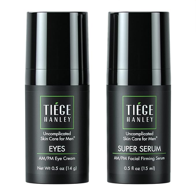 Tiege Hanley Anti Aging Bundle for Men, Eye Cream and Face Serum With Peptides, Hyaluronic Acid, and Vitamin B3 to Help Reduce the Look of Wrinkles and Dark Circles, Men’s Skin Care, 2 Piece Set