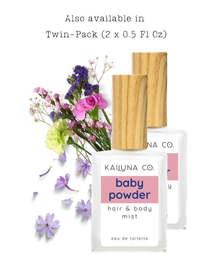 Baby Powder Natural Hair & Body Mist Spray, Pure Essential and Fragrance Oils, Alcohol-Free, Handmade in California, 0.5Fl Oz