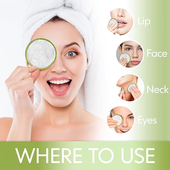 28 Pack Reusable Makeup Remover Face Pads with Laundry Bag Washable Soft and Comfortable Cleaning Face Skin,Washable Bamboo Cotton Rounds Multicolour