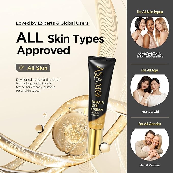 ASAMO Retinol Eye Cream – Retinol and Peptides for Fine Lines, Puffiness, and Under-Eye Shadows, Anti Aging, Eye Care Daily Wrinkle Cream,1.06 fl.oz