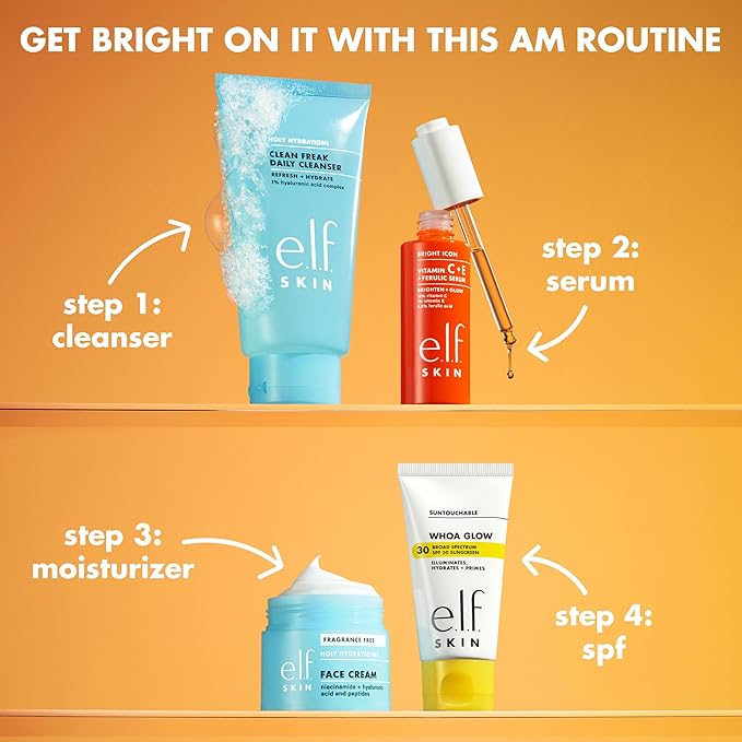 e.l.f. SKIN Bright Icon Vitamin C + E + Ferulic Serum Mini, Brightening & Soothing Face Serum, Helps Even Skin Tone, Vegan & Cruelty-Free, 0.5 fl oz