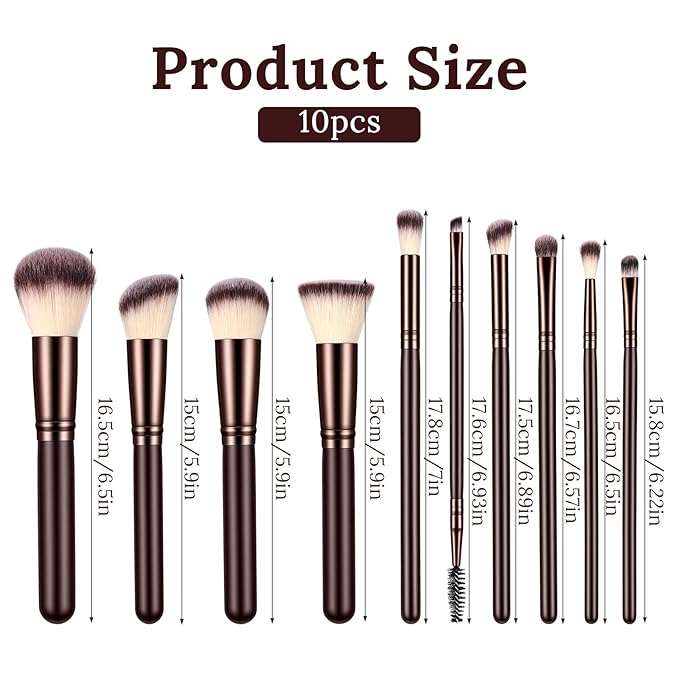 Makeup Brush Sets 10 Pcs Make Up Brushes for Women Wooden Handle Soft Synthetic Bristles Professional Complete Makeup Brushes for Face Foundation Concealer Blush Eyeshadow Brown for Women Girls