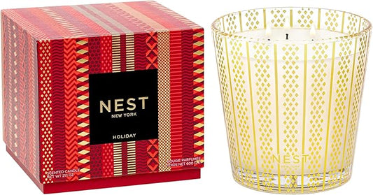 NEST New York Scented 3-Wick Candle, Holiday - 21.2 oz - Up to 100-Hour Burn Time - Reusable Glass Vessel