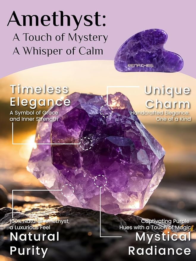 Rena Chris Gua Sha Facial Tools: Natural Amethyst Guasha Tool for Face Acupuncture Therapy, Facial Massager for Jawline Sculpting and Puffiness Reducing (Purple)