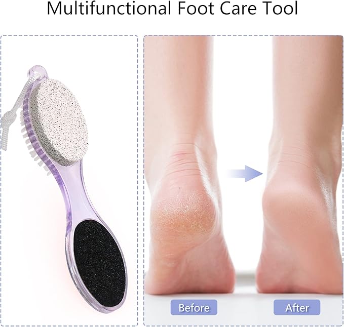 Pumice Stone Brush for Feet - 2 Pack Foot Brush Scrubber 4 in 1 Foot File Pedicure Paddle Kit for Foot Care (Lilac and Blue)