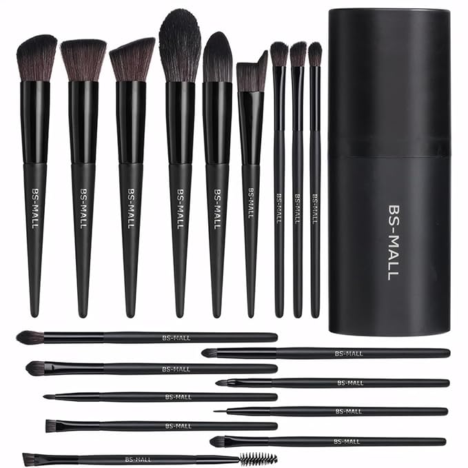 BS-MALL Makeup Brush Set 18 Pcs Premium Synthetic Foundation Powder Concealers Eye shadows Blush Makeup Brushes with black case (C-Black）